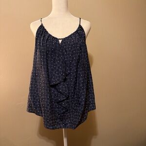 Anthropologie Women's Navy Blue Polka Dot/ floral 100% silk Top